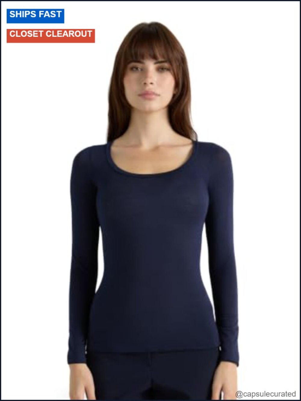 Intimissimi Long Sleeve Scoop Neck Top Ultralight Modal Cashmere Sheer